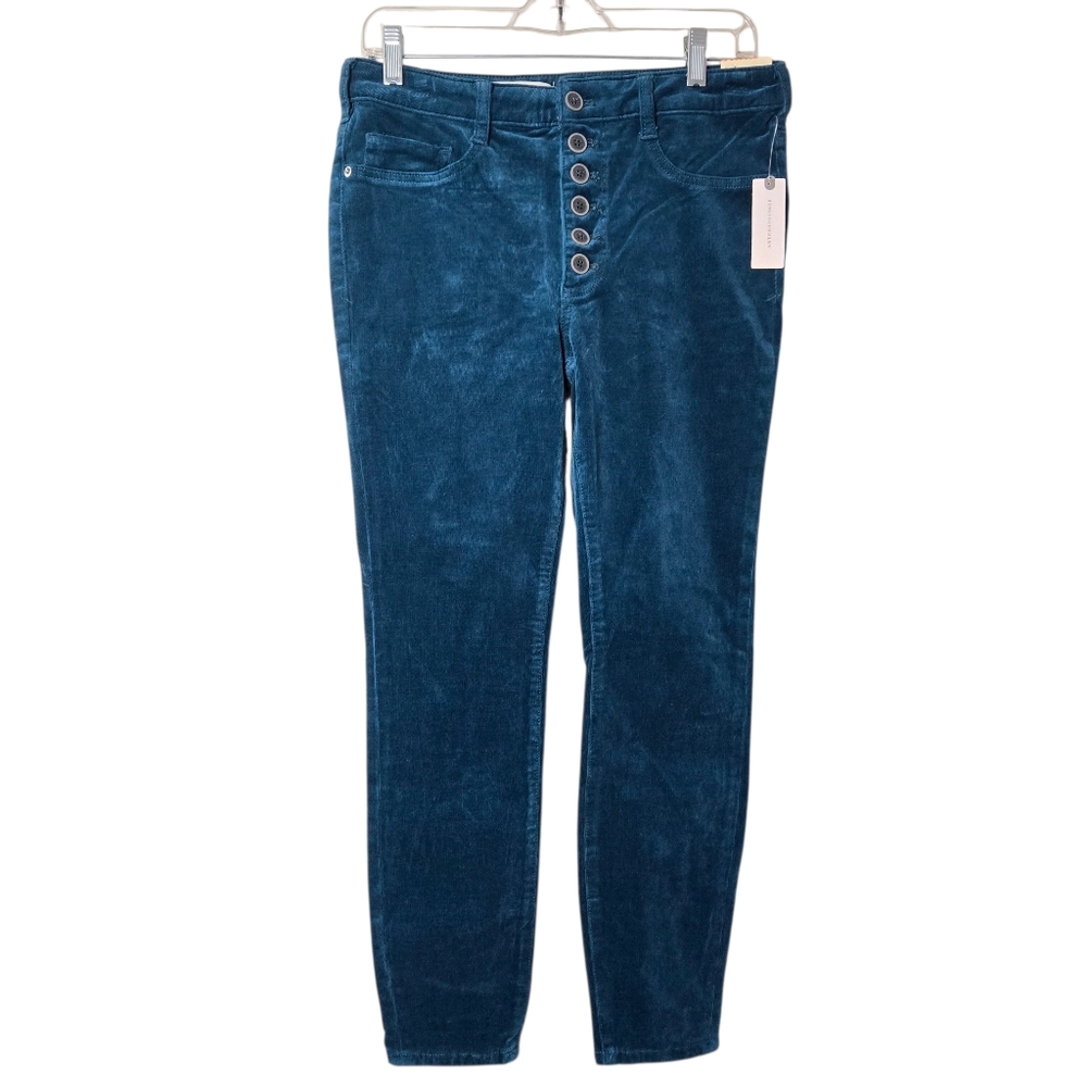 NWT Anthropologie Pilcro‎ High-Rise Skinny Corduroy Pants Teal Blue Buttonfly 30